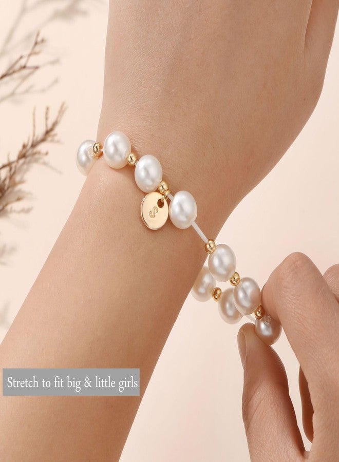 GINAZL Flower Gil Gifts Bracelets, Will You Be My Pearl Bracelet Danity Initial M Bracelet Wedding Bridal Shower Gifts Flower Grl Proposal Box Gift (M) - Image 3